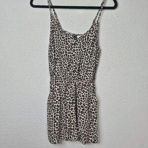 DIVIDED Animal Print Brown Tan V Neck‎ Romper Womens Size 4 S Small